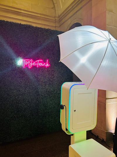 Wedding photobooth setup at Baltimore reception for bride and groom